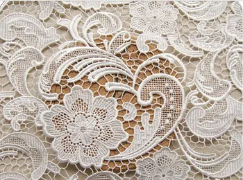 

off white Lace Fabric, chic crocheted venise lace, bridal lace fabric, Wedding Fabric, floral hollow out pattern by the yard