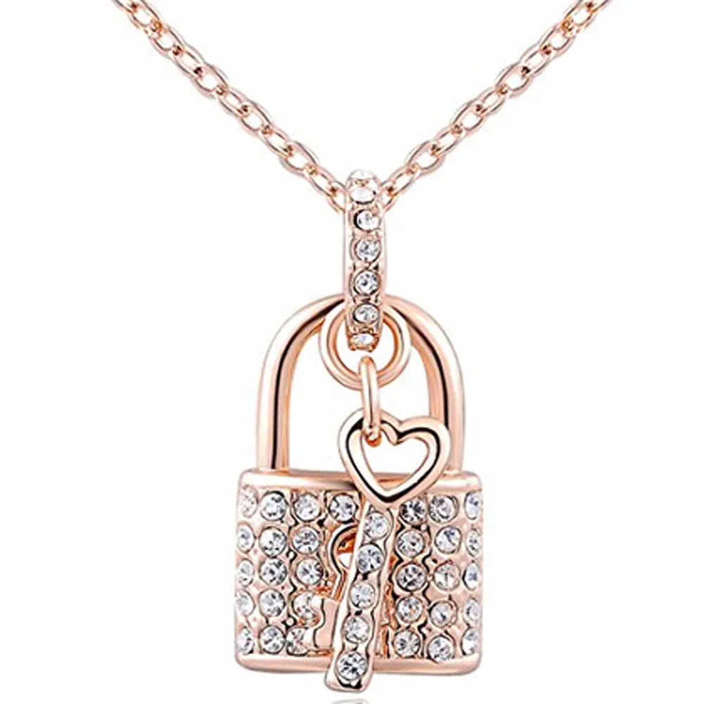 Crystal Lock & Key Rhinestone Necklaces & Pendants Cubic Zircon Necklaces For Women Charm Chain