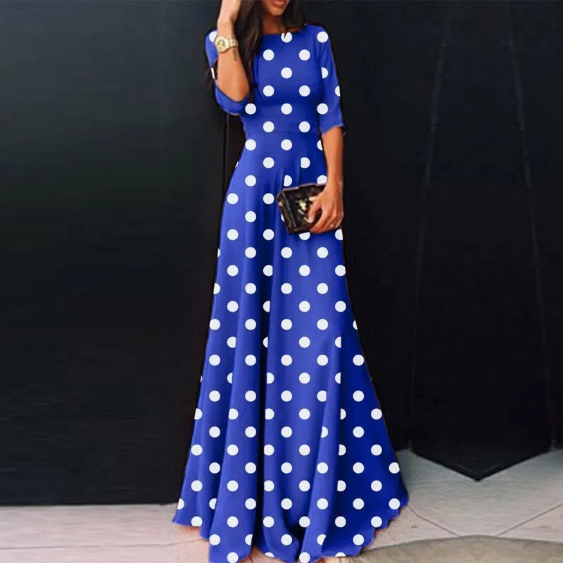 

2019 Women Summer Sexy Dot Dresses Fashion Vintage Elegnat Party Night Maxi Dress Plus Size