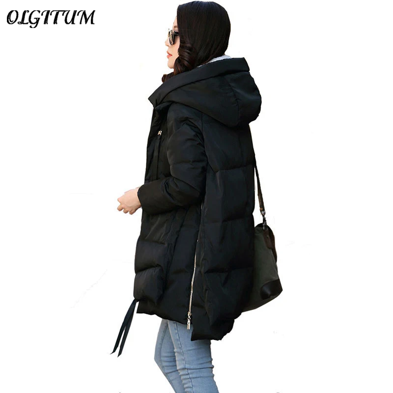 Новое поступление, модная женская куртка с капюшоном, длинное стильное плотное теплое зимнее пальто, женские парки размера плюс M~ 5XL