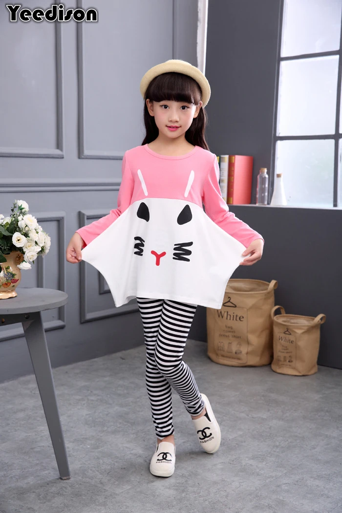 Yeedison Cartoon Children Clothing Set Cute Girls Clothes Sets 2018 Kids Long Sleeve T-shirt Striped Pants 2Pcs Girl Outfit Suit (1)
