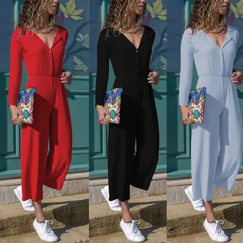 

Womens V Long Sleeve Wide Leg soft and comfortable Casual Jumpsuit Playsuit Party Holiday Beach L50/0213