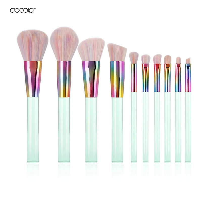 

Docolor New Summer 10PCS Makeup Brushes Set Colorful Synthetic Bristle Light Green Transparent Handles Make up Brushes Kit