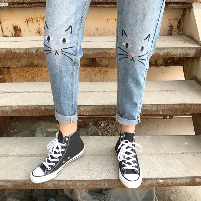 Resultado de imagen de pantalones vaqueros con dibujos mujer