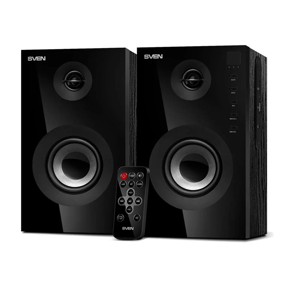 

Колонки деревянные 2.0 АС SPS-615, чёрный (20 Вт, USB/SD, ПДУ, Bluetooth)