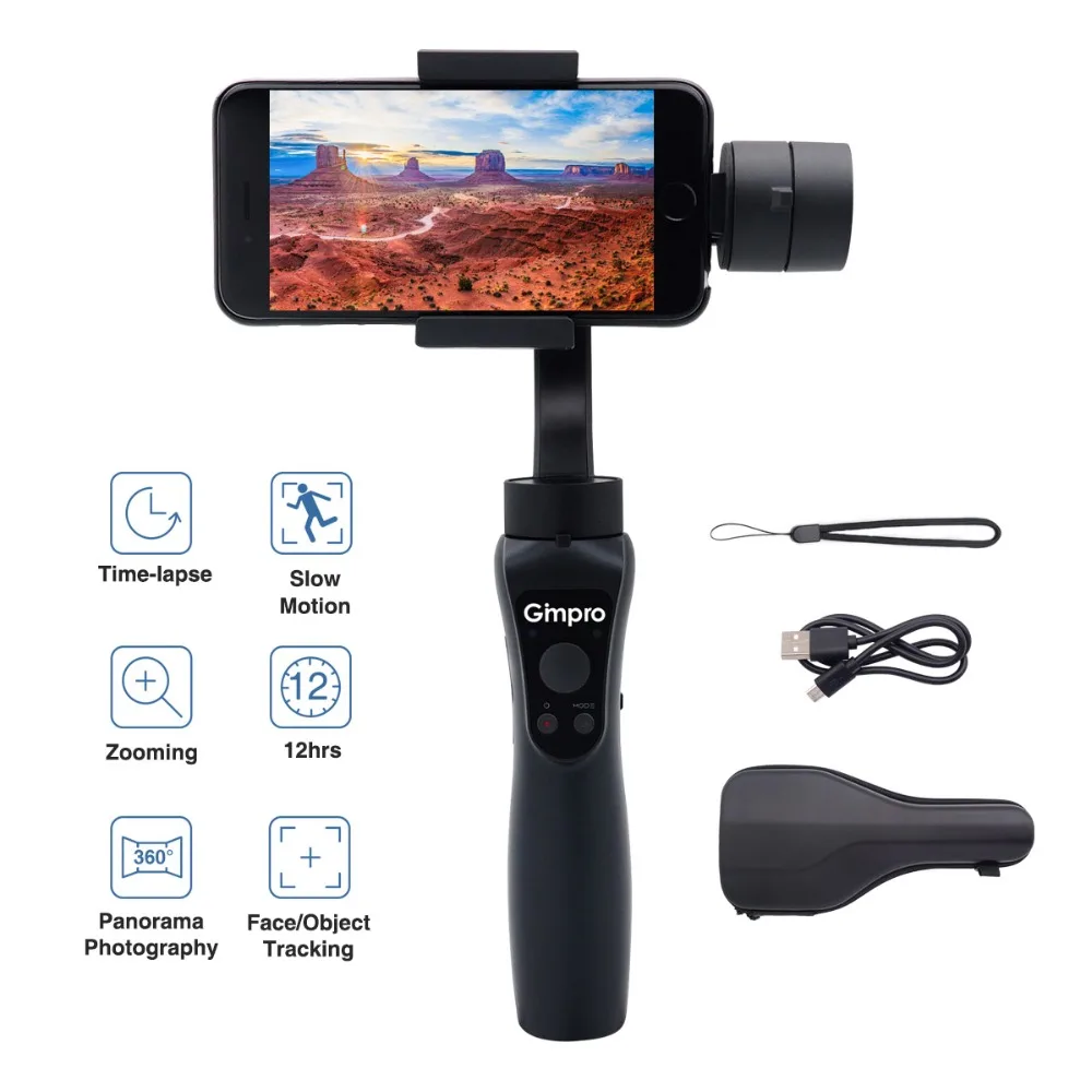 

Gimpro ONE 3-Axis Gimbal Stabilizer for Smartphones up to 6'' 210g like 6/7/8/X & Android Phones, Gopro 3/4/5, 12h Running Time