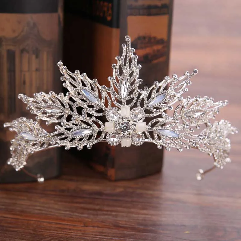 

Silver Rhinestone Crystal Hollow Leaf Tiaras Crown Bride Princess Diadem Headpiece Women Accessories Wedding Hair Jewelry BH