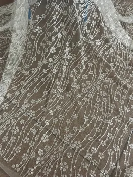 

shinning french net fabric CiCi-71519 with glued glitter 5yd/lot glued glitter tulle lace fabric for evening dress