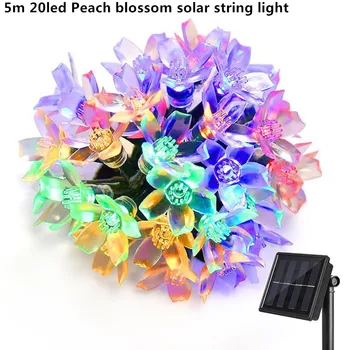

5m 20led peach flower solar lamp power led string fairy light waterproof holiday for christmas wedding garden decoration
