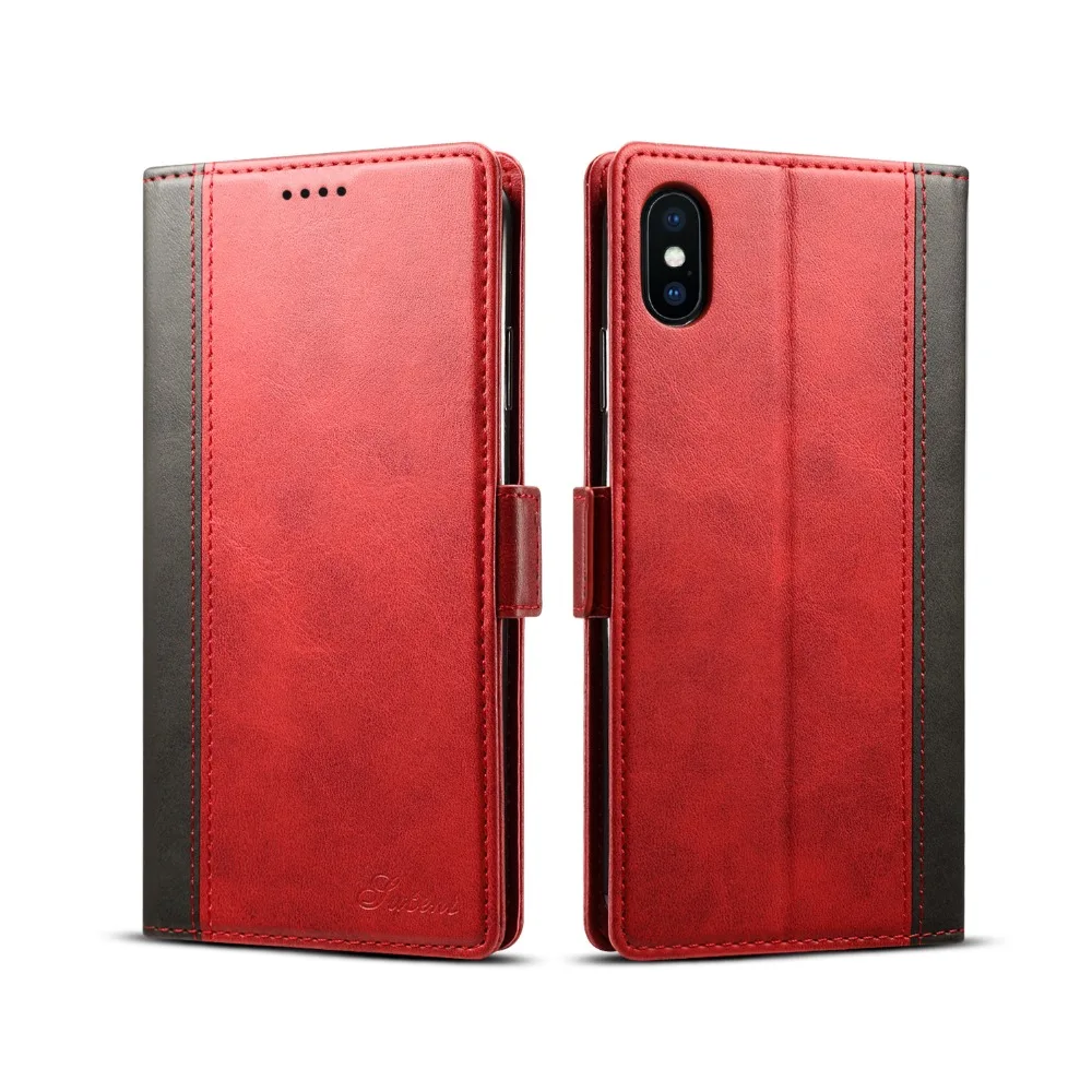 

Dual Color PU Leather Flip Wallet Phone Case Support Wireless Charging for iPhone Xs Max XR X 8 7 6s 6 Plus for Samsung S9 Plus