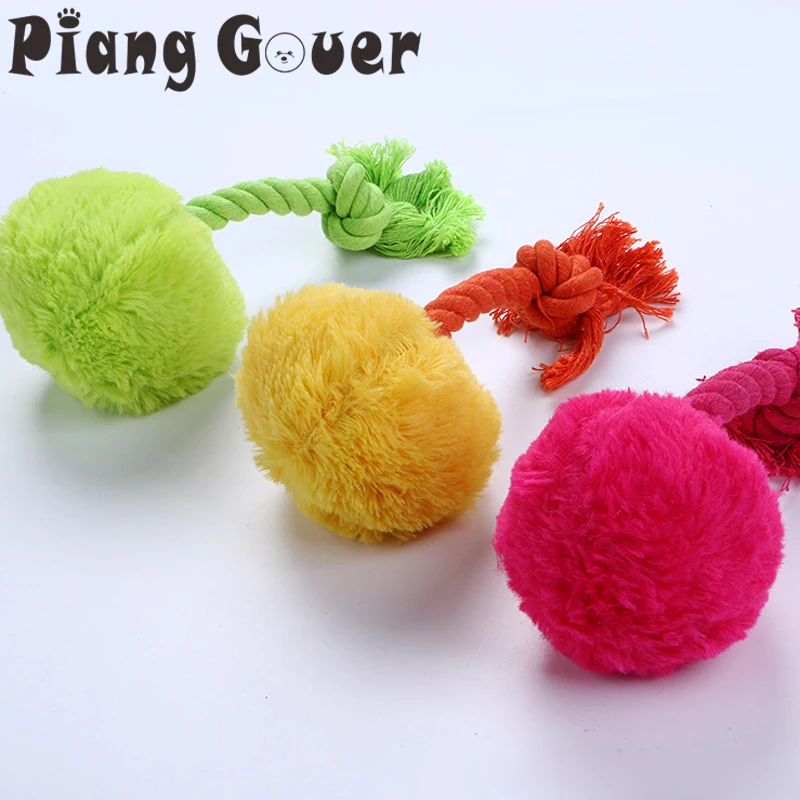 Pet Rope Dog Squeak Toys Fuzzy Clean Tooth Chew Ball Sound Toys For