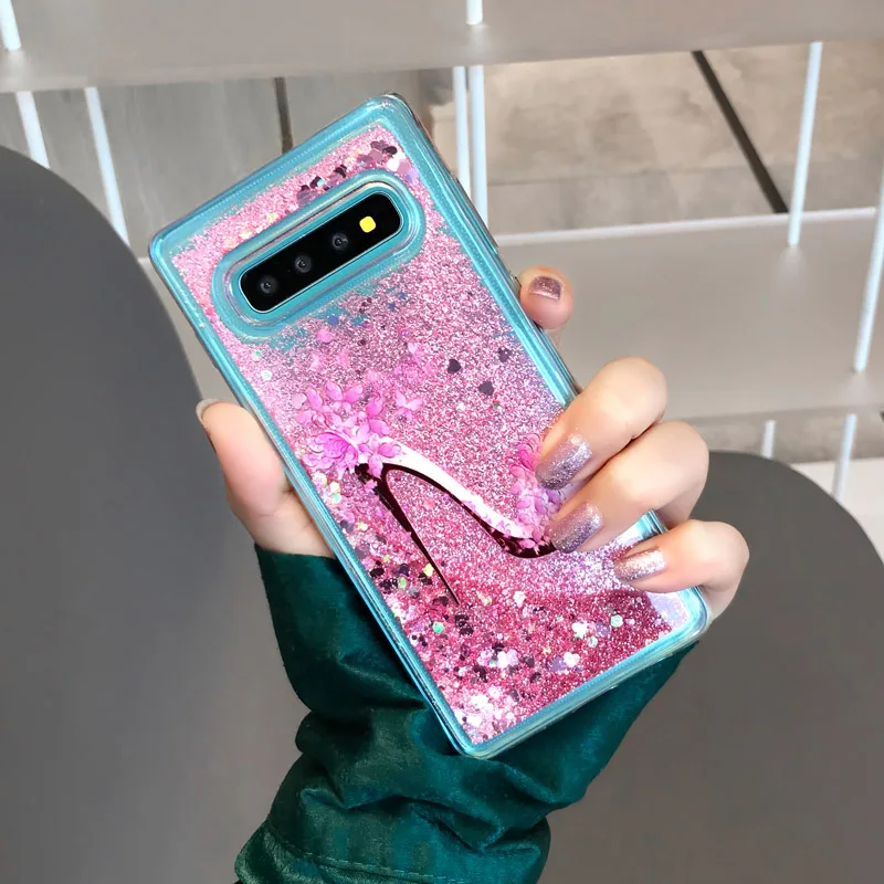 YHBBCASES Единорог каблуки мягкий чехол для samsung Galaxy S8 S9 S10 Plus Note 8 9 динамические жидкие блестящие чехлы с сердцем для iPhone 6S 7 - Цвет: Heels