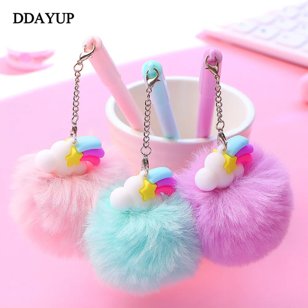 

1Pcs Rainbow Cloud Gel Pen Pendant Plush Pens For School Writing Girl Gifts Kawaii Neutral Pens School Supplies Stationery