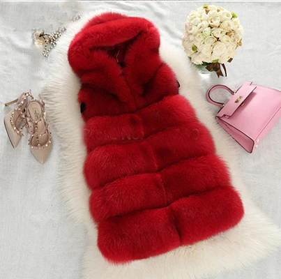 Меховой жилет из натурального меха, Женское зимнее пальто, женские Куртки из натуральной кожи, серый жилет с капюшоном, натуральный Лисий мех, жилет для женщин, большие размеры - Цвет: red
