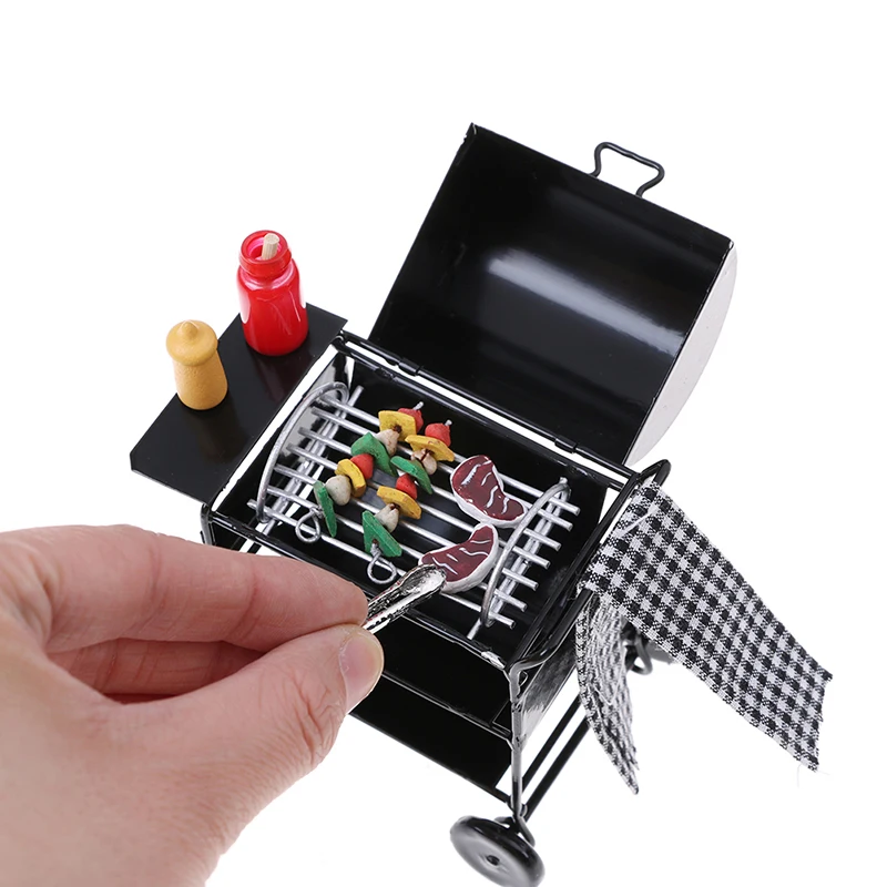 Hot Sale 1/12 Scale Cute Mini Furniture  Bbq Grill Miniature Ornaments Doll House Gadget Kitchen Food For Dollhouse Kids Toys