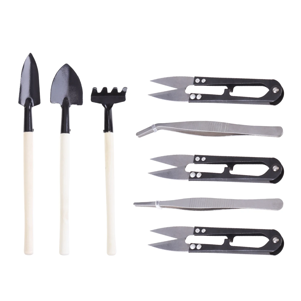 

8Pcs Mini Garden Bonsai Tools Kit Spade Shovel Harrow Set Hand Tools Set Potted Plants Maintenance Suit With Wooden
