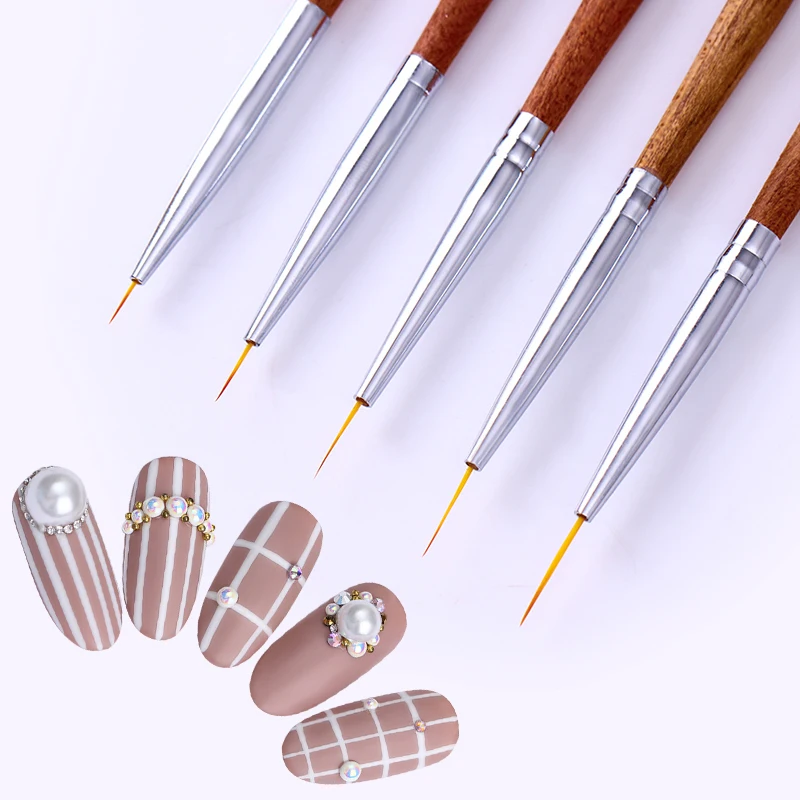 5 шт. УФ-гель для ногтей набор кистей акриловая кисть для рисования деревянная ручка-лайнер ручка для рисования Инструменты для дизайна ногтей кристалл УФ гель для ногтей наборы