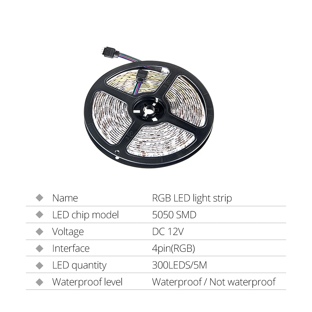 SMD 5050 RGB Светодиодная лента, светодиодный светильник 5 м, гибкий неоновый светильник, Диодная лента, светодиодный водонепроницаемый ленточный провод, 12 В постоянного тока, комплект адаптеров питания