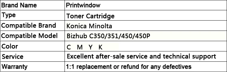 Printwindow совместимый тонер-картридж для Konica Minolta Bizhub C350/351/450/450 P 4X/комплект