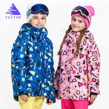 Векторная теплая зимняя детская Лыжная куртка для мальчиков и девочек, куртки для катания на лыжах и сноуборде, Детские ветрозащитные водонепроницаемые уличные зимние пальто для детей