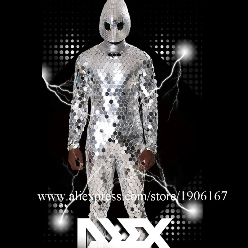 New unique futuristic alien male costume nightclub male GOGO cool mirror man costume commercial men's clothing1