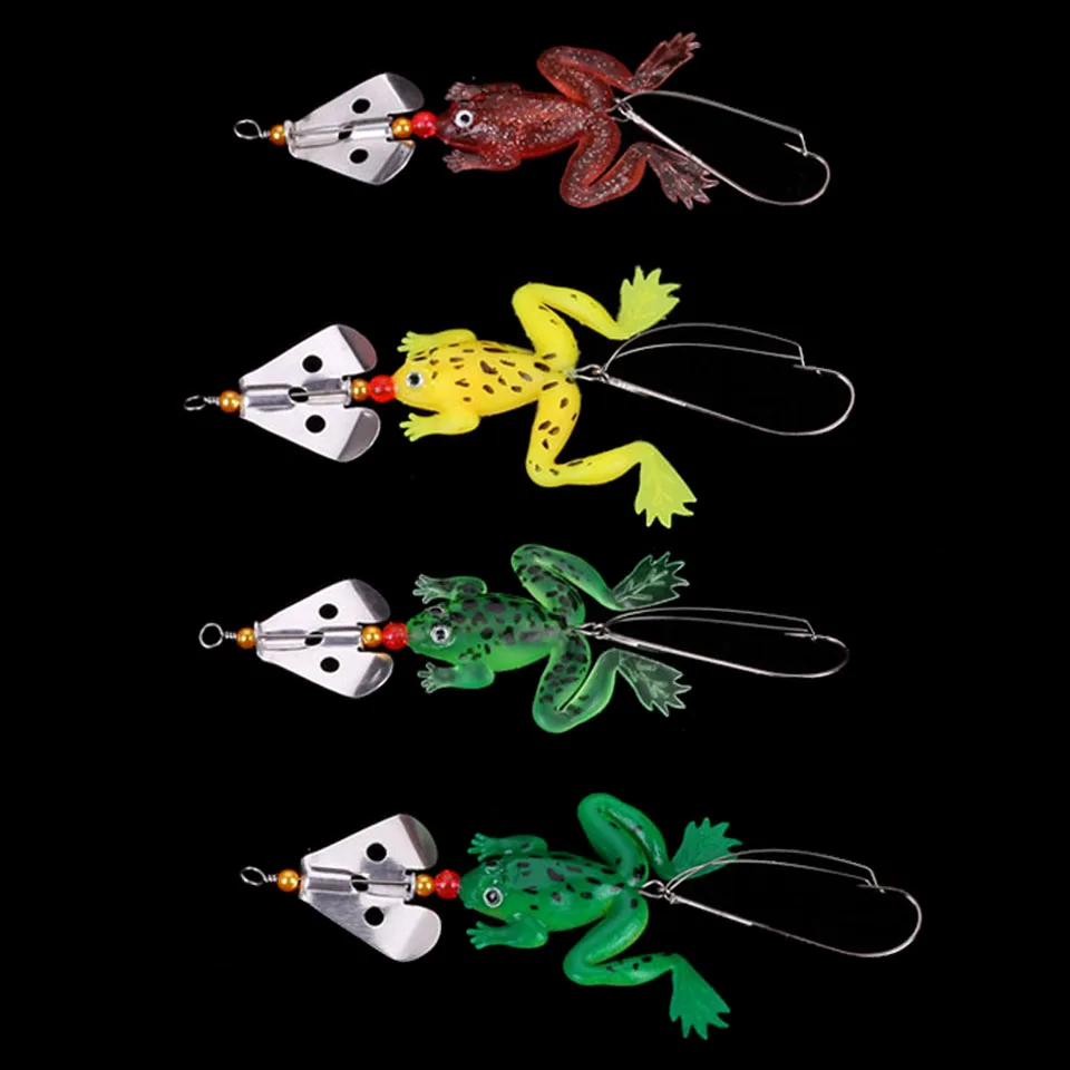 

WALK FISH 4PCS/Lot Fishing Spinner Bait with Soft Frog Lure 8cm 5.9g Selicone Bait All Water Lures Fishing for Bass Carp