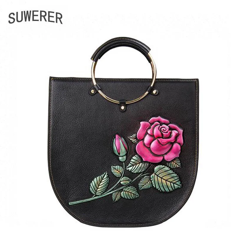 

SUWERER2018 new high-quality fashion luxury brand Chinese wind flower leather diagonal cross bag shoulder bag leather bag counte
