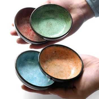 

2PCS/Lot Japanese-style Ceramic Weidie Underglaze Vintage Seasoning Mini Dish Home Tableware Accessories Saucer Soy Sauce Holder