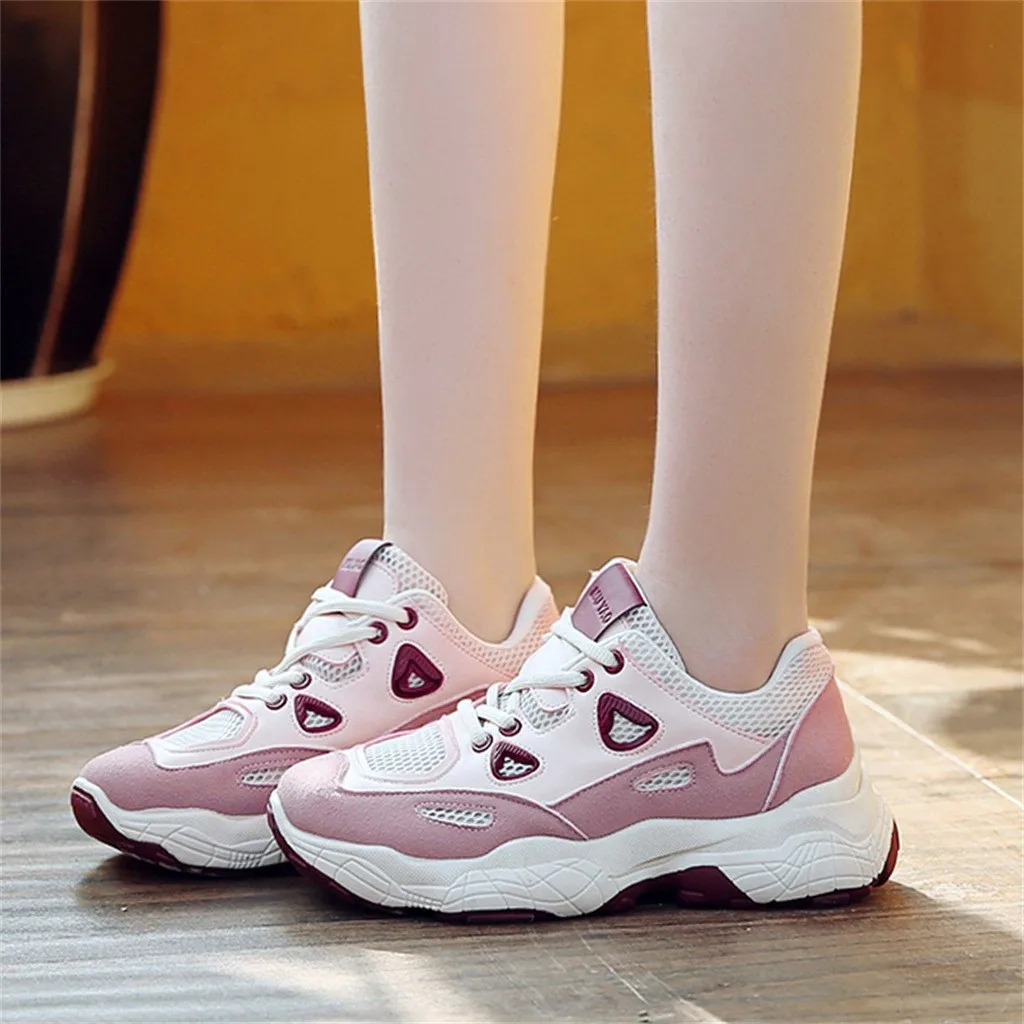 YOUYEDIAN повседневная обувь женские корейские кроссовки Wild Женские Дышащие кружево святить обувь на среднем шнуровке толстые кроссовки#502g30