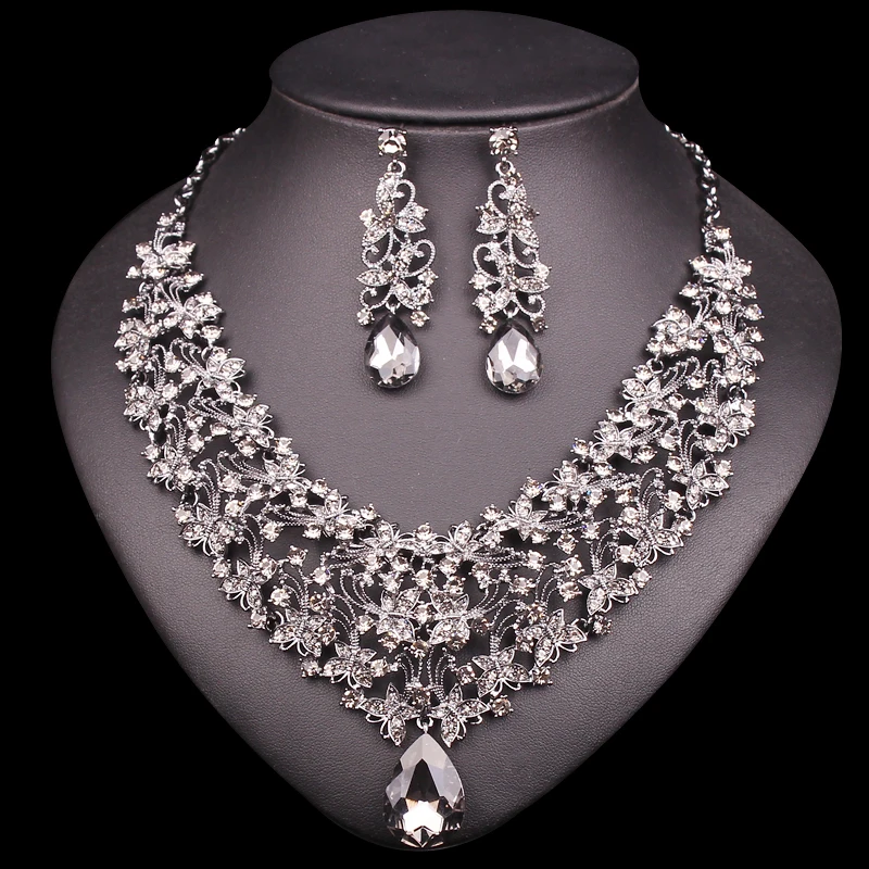 Fashion Necklace Earring Sets Vintage Bridal Jewelry Sets Rhinestone ...