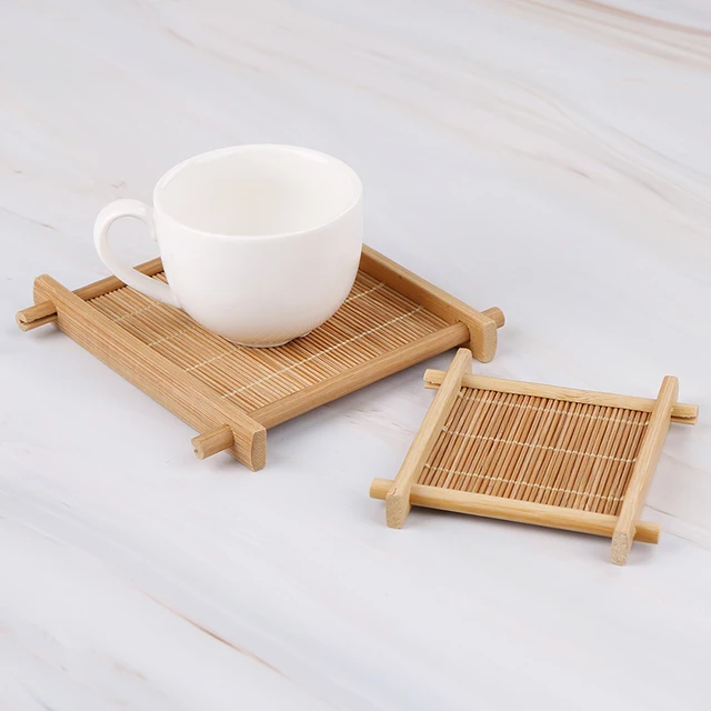 1pc Mini Handmade Bamboo Cup Mat Kung Fu Tea Accessories Table Placemats Coaster Coffee Cups Drinks Kitchen Product Mug Pads 3