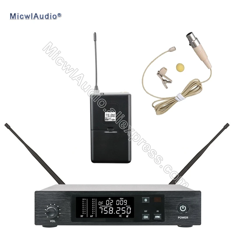 

96 Channel Stage Performance Singing Wireless Microphone UHF Speaking System Transmitter Sets With Beige Lavaliver For Bodypack