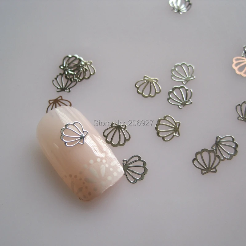 MS249 1 100pcs Silver Cute Shell Metal Sticker Nail Art Metal Sticker