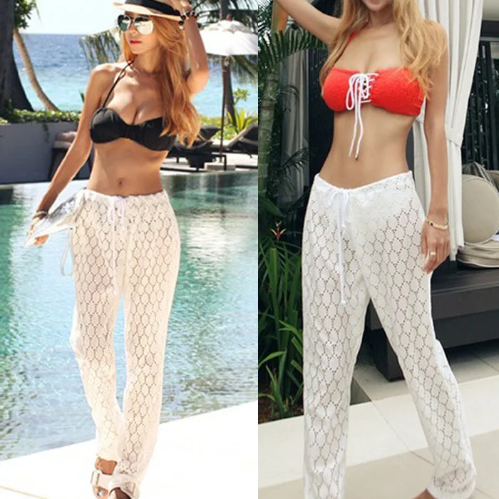 white crochet beach pants