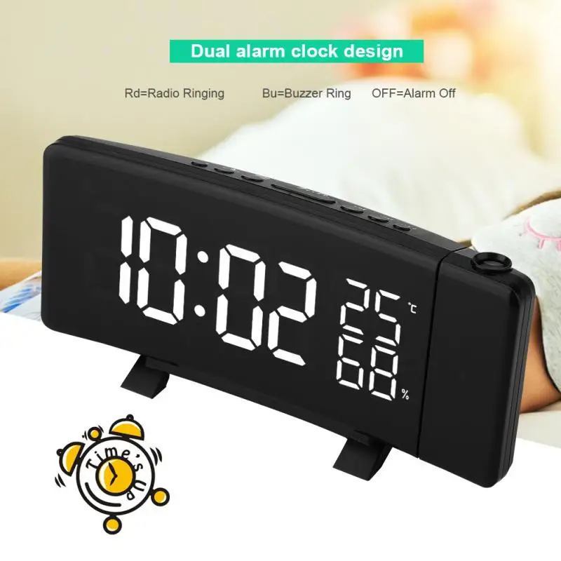 

New TS-5210 Digital Clock 3 Color Projection LED Switch Display Time Clock Temperature Humidity FM Radio 12