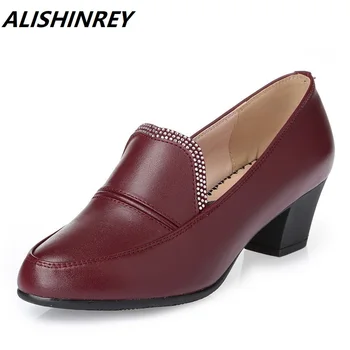 

ALISHINREY Spring New woman Genuine leather ShoesFashon Shoes Sapato Feminino Casual Soft office Shoes Career High heel Pumps