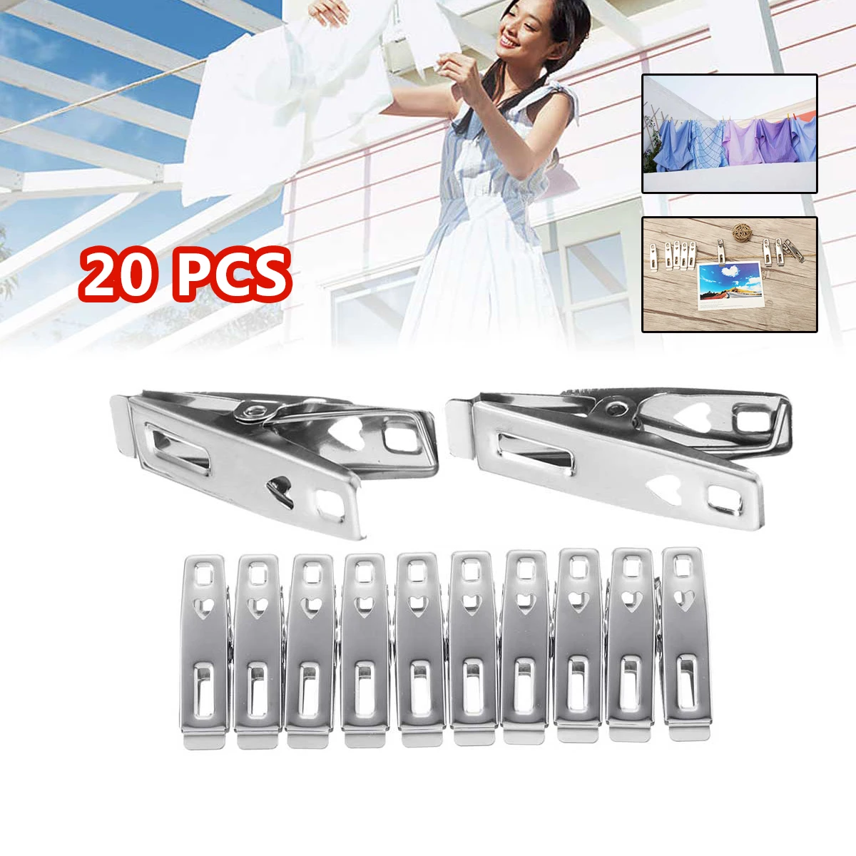 20Pcs Stainless Steel Clothes Pegs Metal Clips Clamps For Coat Pants