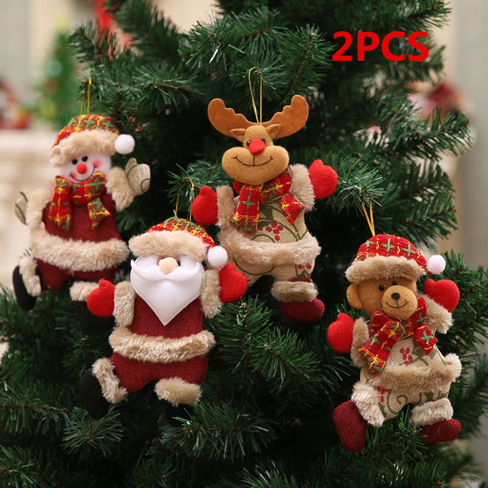 

2 PCS Christmas Hanging Ornaments Xmas Santa Claus Snowman Reindeer Toy Doll Hang Gift Christmas Tree Decoration Dolls Toy