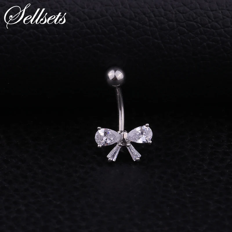 

Sellsets Wholesale 1pc Stainless Steel Bowknot Body Jewelry AAA Cubic Zirconia Navel Piercing Helix Belly Button Rings