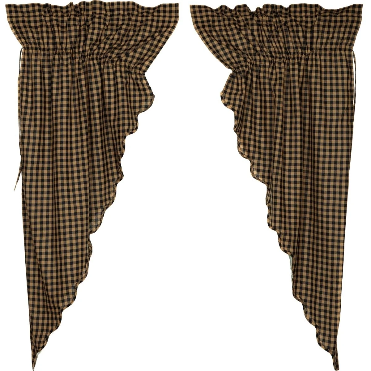 Primitive Window Navy Check Scalloped Prairie Curtain Pair