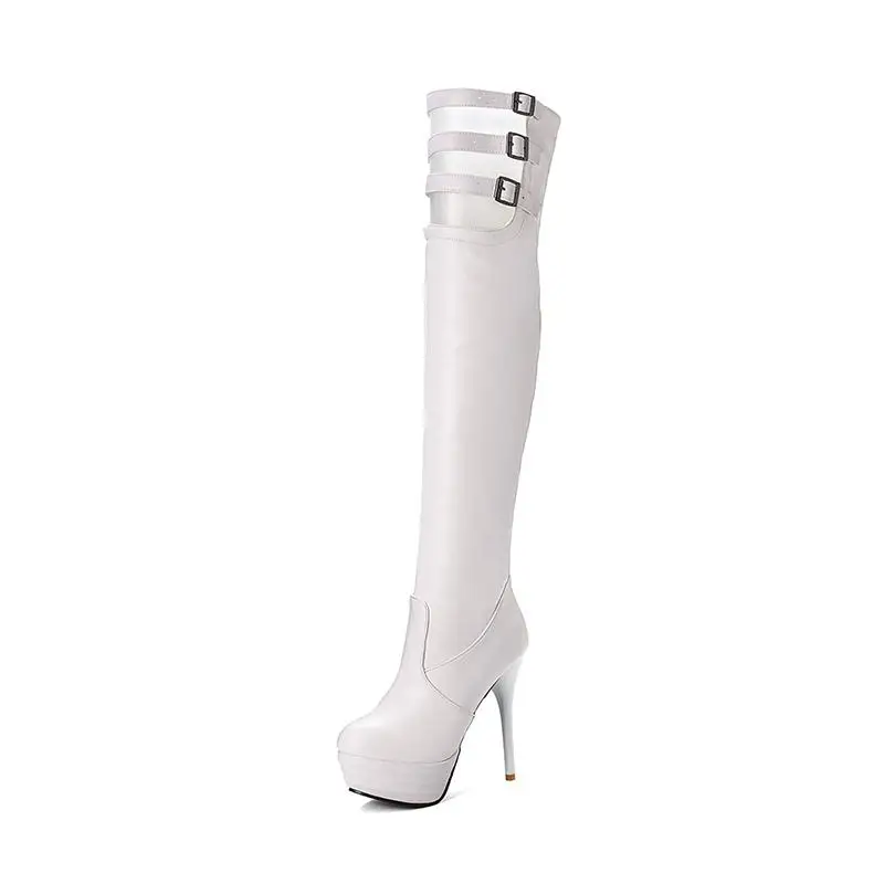 MNIXUAN/Высокие ботфорты; г.; женская обувь; ботфорты выше колена; белые ботинки на очень высоком каблуке и платформе с круглым носком - Цвет: White
