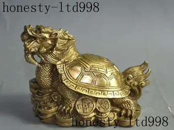 

Crafts statue fengshui brass Dragon tortoise Wealth Money coin yuanbao lucky statue