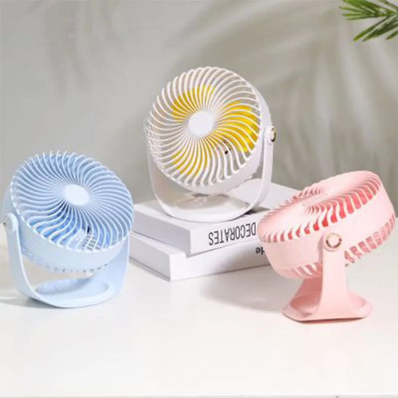 WXB Seven-inch Striped Desktop Large Wind Fan Portable Handheld Mini Desk Fans Small Cooling Mute Free Rotation USB Charging PC