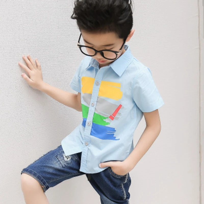 Baby boy Children's Short sleeve shirt cotton tops clothes summer A printed lapel shirt South Korean style leisure kids T-shirt clothing (3)