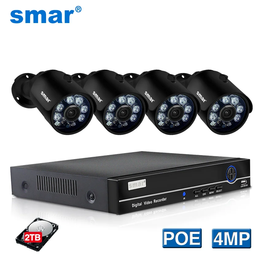 Sm4ch 4MP POE NVR комплект H.265 система безопасности HDMI металлическая 4MP IR уличная CCTV ip-камера P2P комплект видеонаблюдения 2 ТБ HDD Xyeme