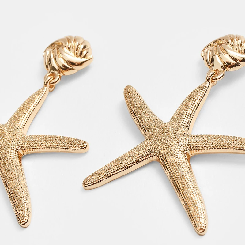 Океанский стиль Морская звезда серьги в форме капель для женщин золотой цвет сплав геометрические свисающие серьги Za Свадебные массивные украшения