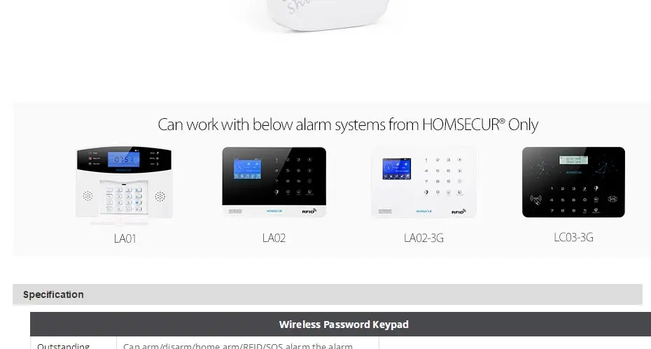 HOMSECUR H11 433MHz Wireless Password Keypad with 2Pcs RFID keyfob for Home Security LA01,LA02,LA02-3G and LA03-3G Alarm System