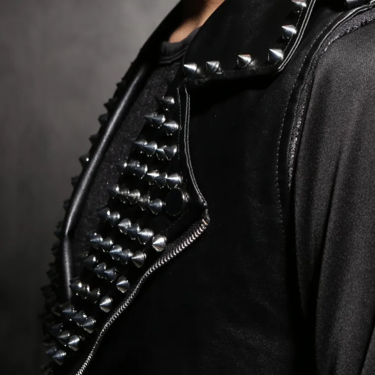 Мужская кожаная куртка без рукавов с заклепками для ночных клубов veste jaqueta de couro