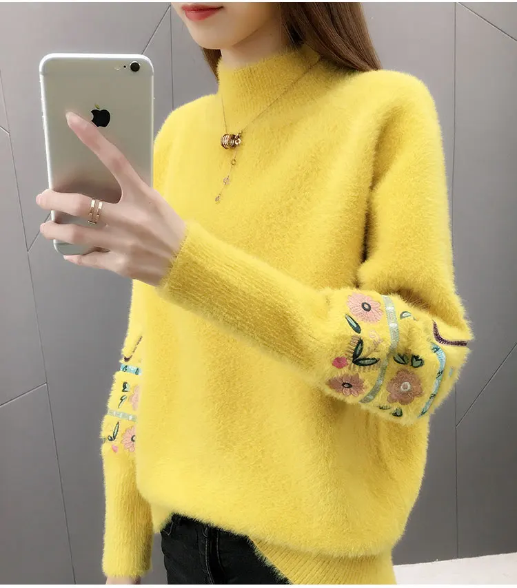 Women Knitted Sweater And Pullovers Korean Fashion Style Turtleneck Sweaters Autumn And Winter New Wool Yellow Sweater