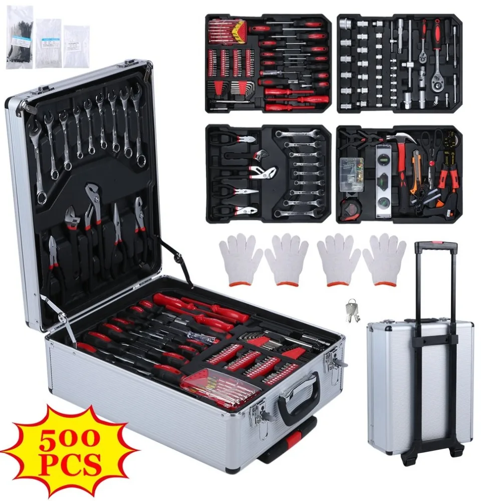 

500pcs/set Organize Trolley Case Home Auto Repair Car Care Maintenance Hardware Tool Box Set Workshop Equipment Hand Tool Sets